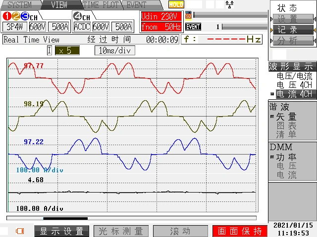 A N501治理前：三相电流波形有畸变