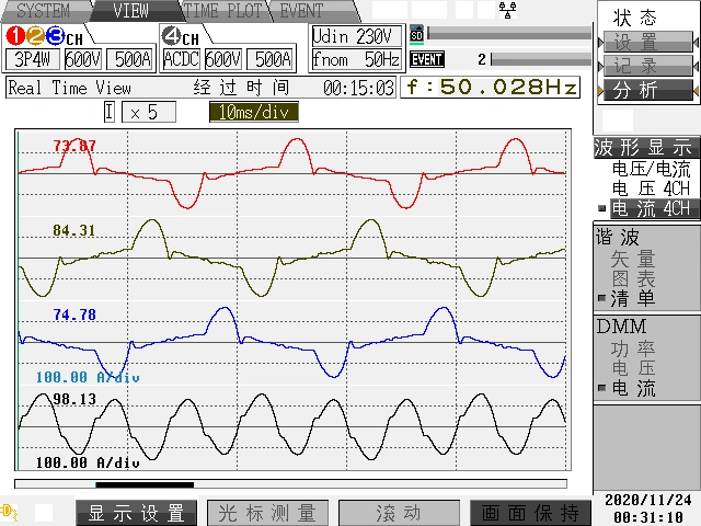 治理前：三相电流波形有畸变